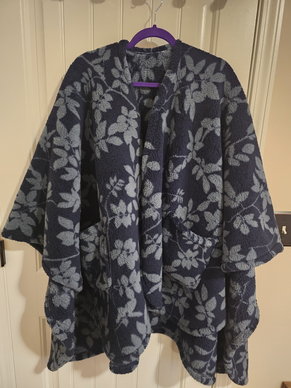 Berkshire Navy Floral Plush Cape with Light Blue Pattern